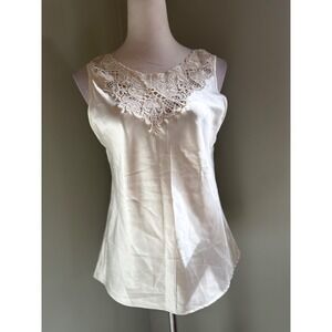 Vintage Cream‎ Lace Trim Satin Tank Top Lingerie Camisole fairy Y2K coquette l